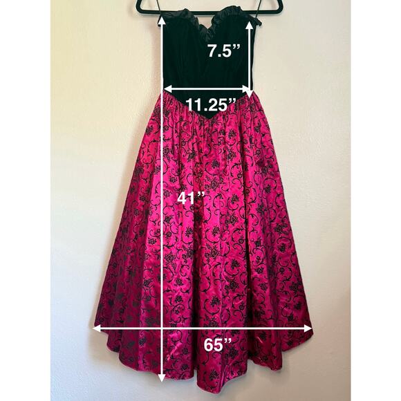 Vintage 80s Gunne Sax Jessica McClintock Strapless Prom Dress Magenta Black 5 - Picture 3 of 12